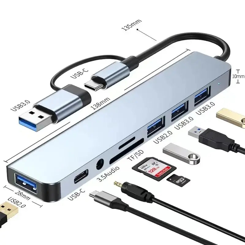 NexaBYZ Pro 8-in-2 Dual USB Hub