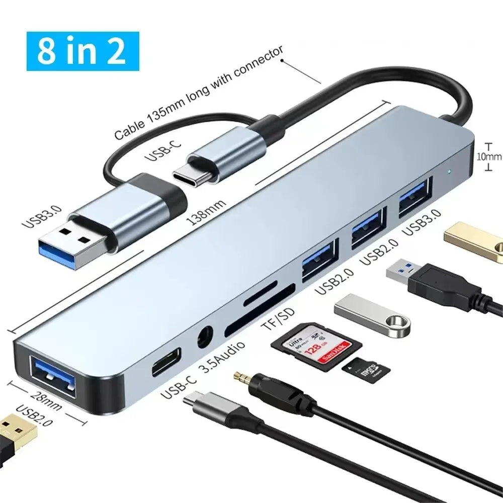 NexaBYZ Pro 8-in-2 Dual USB Hub